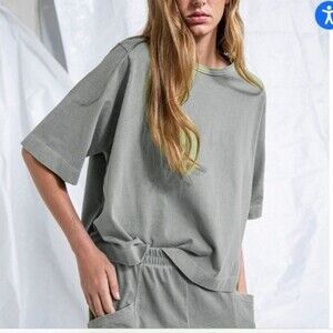 Ischiko  Birdey Jersey Cotton Lagenlook Minimalist Top in Bone Grey 10/12 NWOT